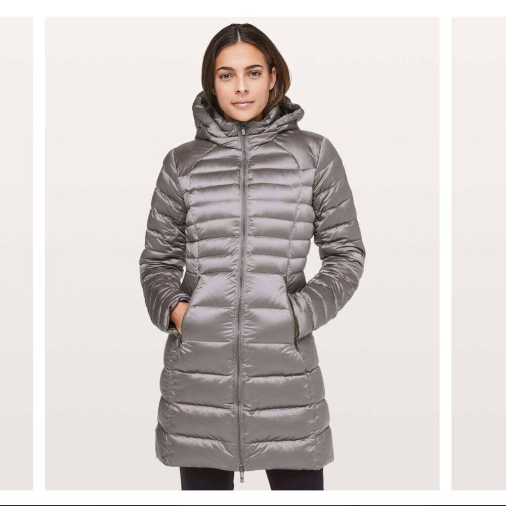 lululemon athletica Silver Gray Hooded Puffer Coat